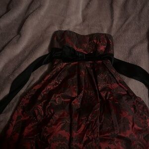 Elegant Strapless Red and Black Dress